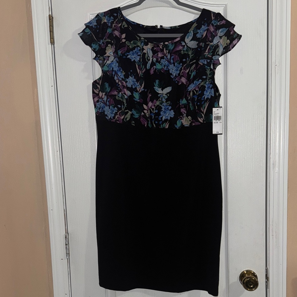 Alyx Black Dress with Blue and Purple Floral Design